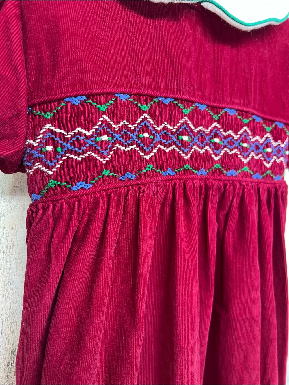 Vintage Silly Goose Hand Smocked Corduroy Dress with Peter Pan Collar Girls 5 - Picture 2 of 6